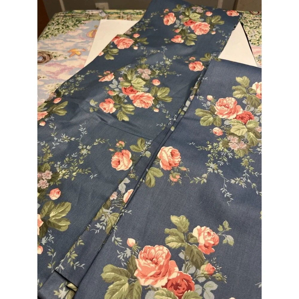 2 Croscill Blue w Pink Flowers Lined Panels Curtains 38x86” (per Panel) VTG USA